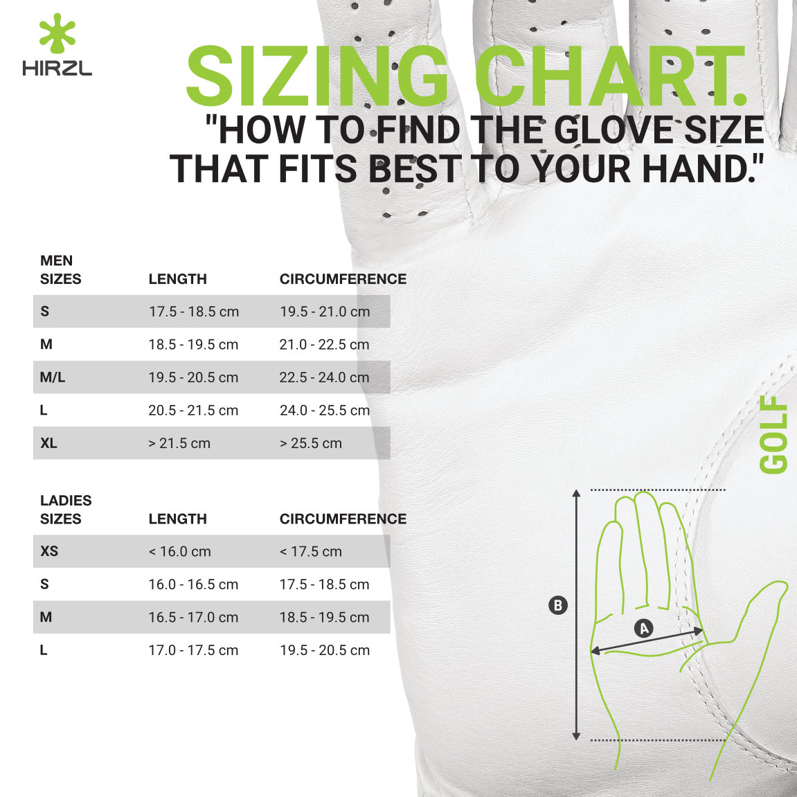 Hirzl Golf Glove Size Chart